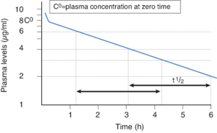 Graphic illustrating constant fraction for half life of a drug