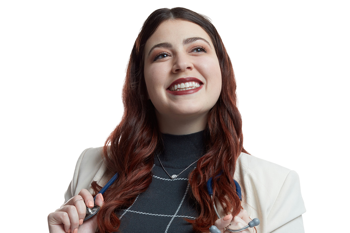 Medical student Victoria I. Gordon, looking up and smiling.
