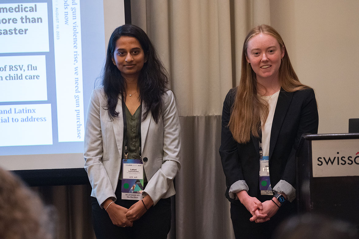 Lahari Vuppaladhadiam and Alexandra Beem at the AMA ChangeMedEd 2023 conference