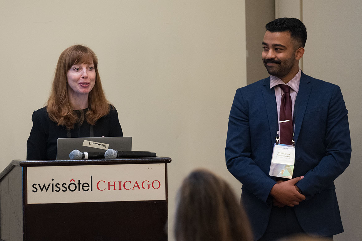 Kirstyn E. Brownson, MD, and Sri Radhakrishnan at the AMA ChangeMedEd conference
