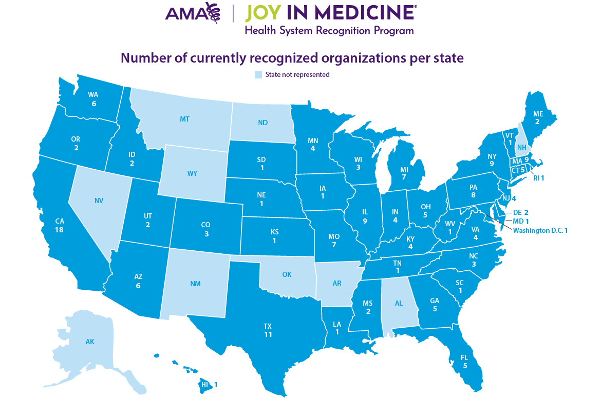 Joy in Medicine recognized organizations map