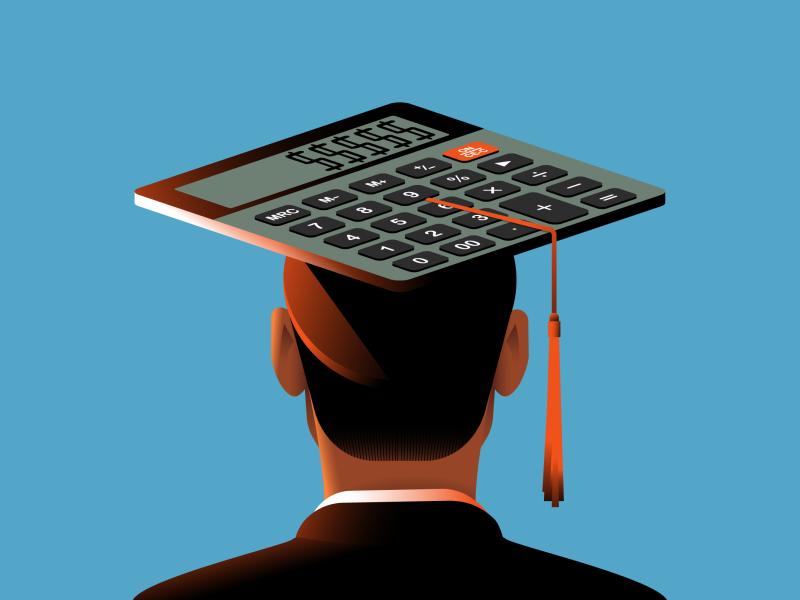  Student wearing a calculator graduation cap