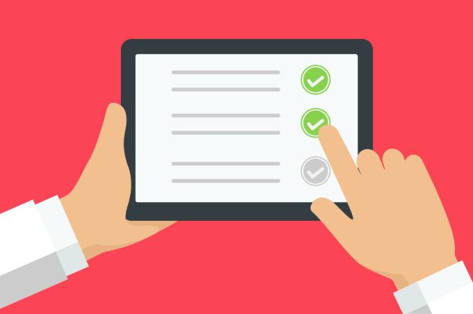 Checklist on a computer tablet