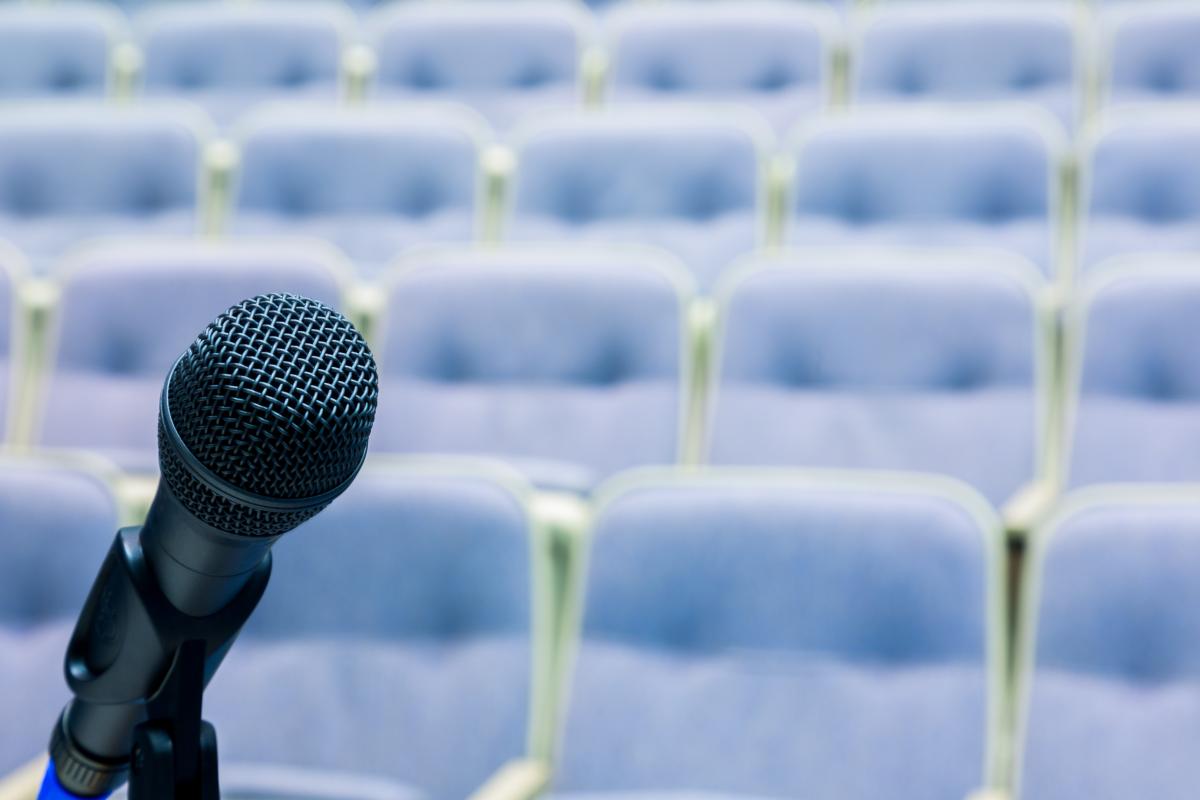 Empty room with closeup of microphone