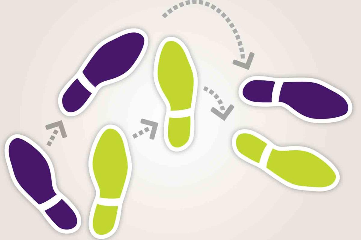 Footstep outlining a dance step pattern for two people
