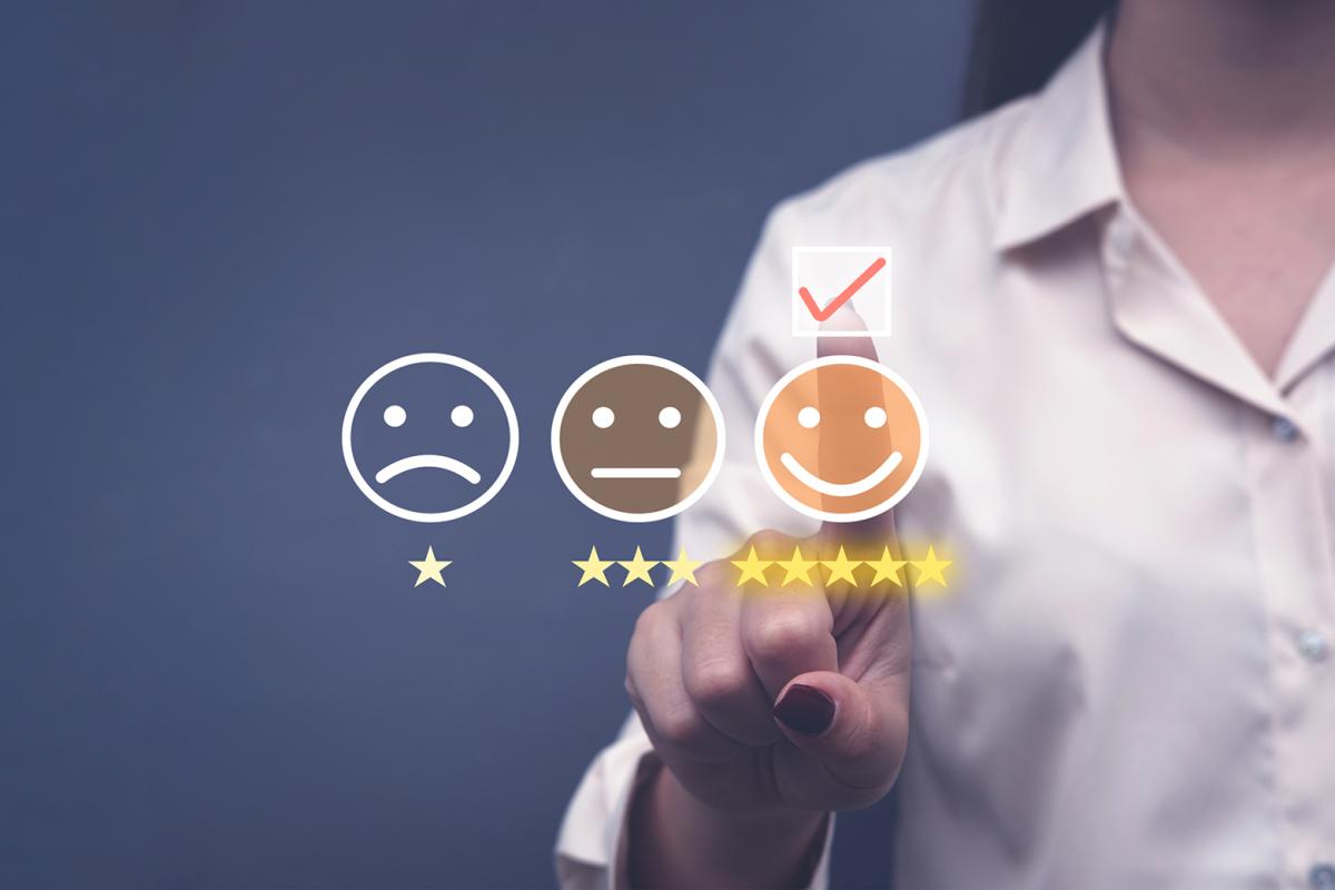 A patient making a selection on a satisfaction survey