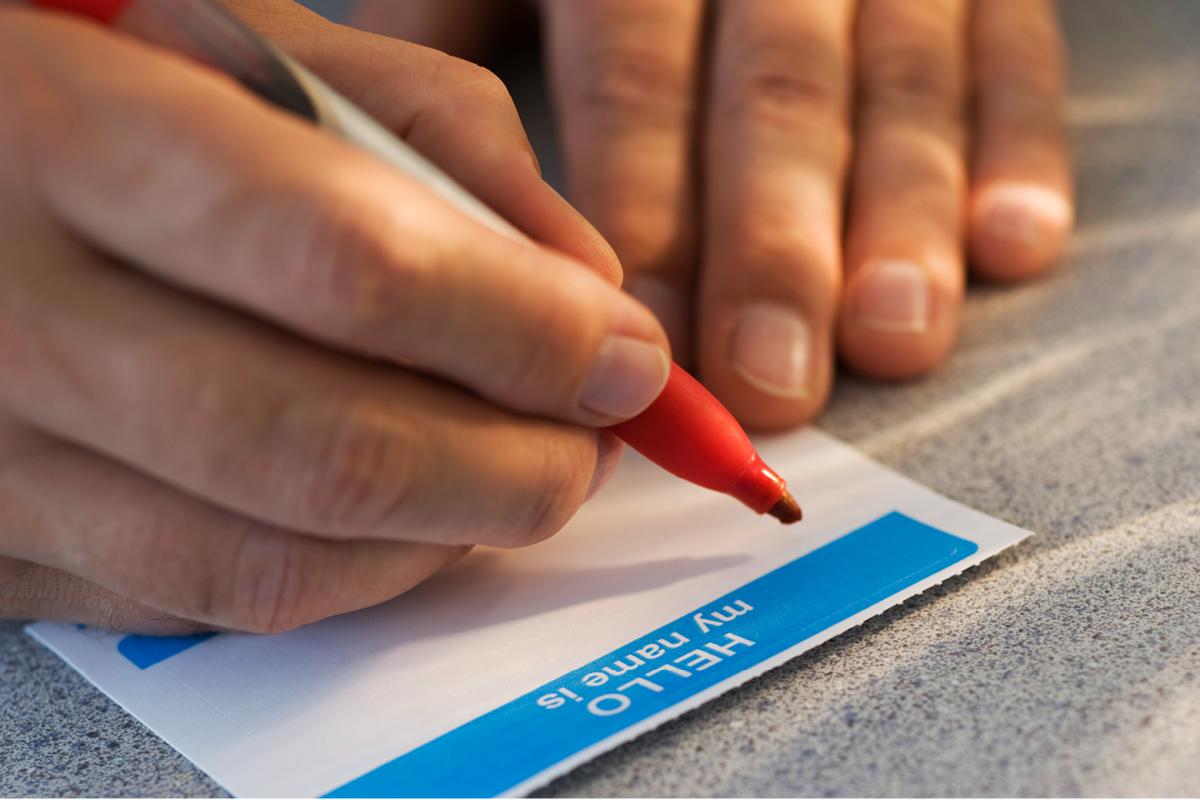 Writing a name on a nametag