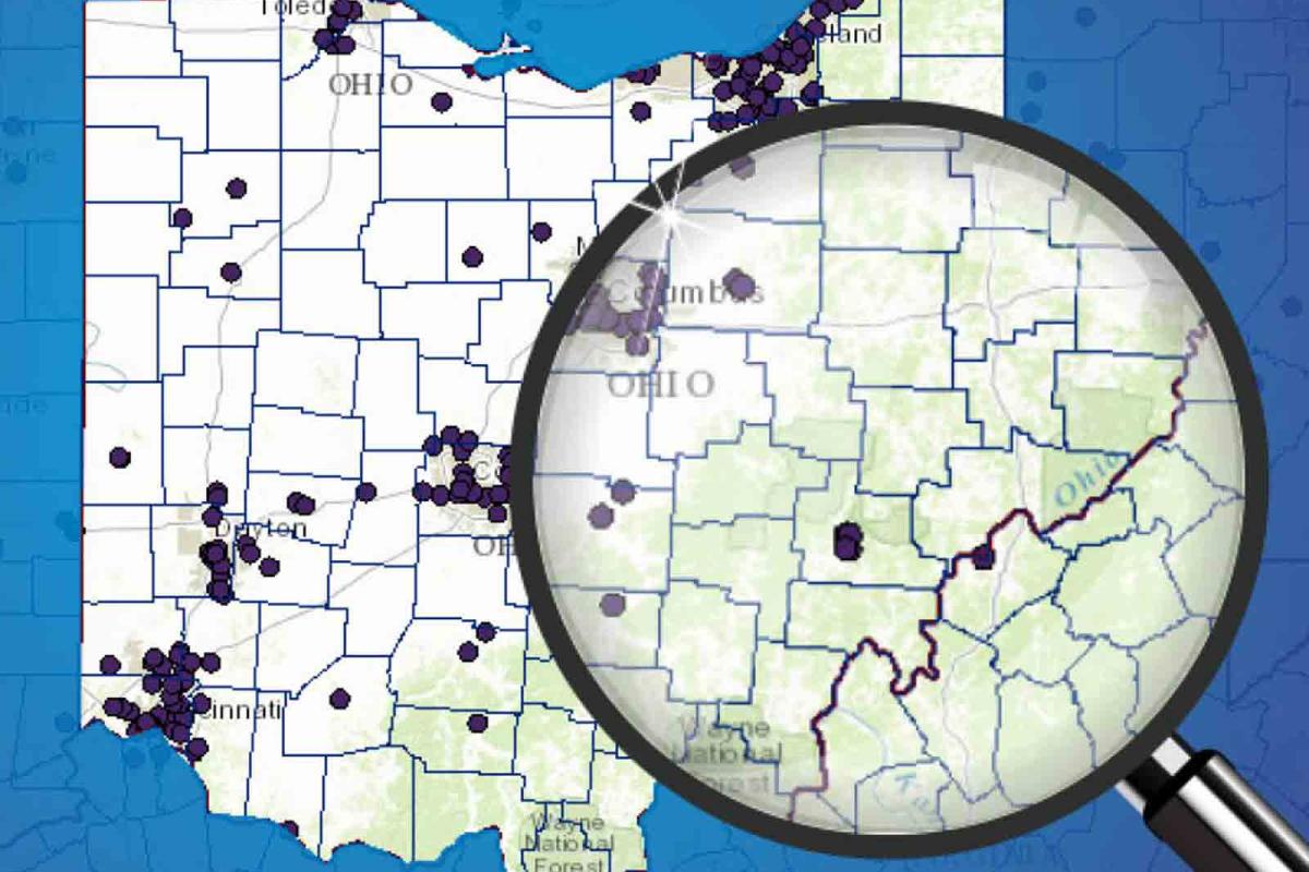 Map of Ohio under a magnify glass