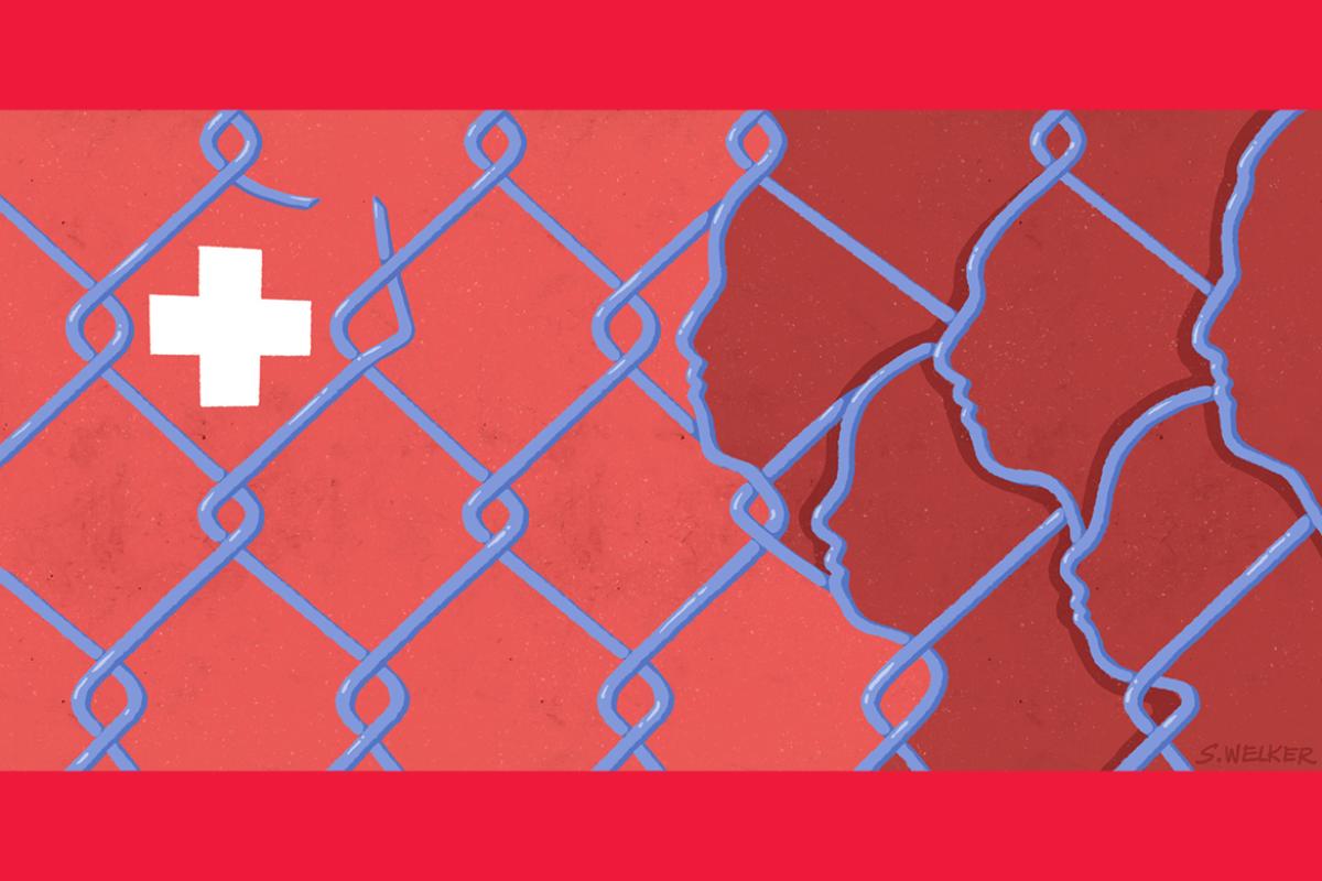 Illustration of fence with profile of person in the wires