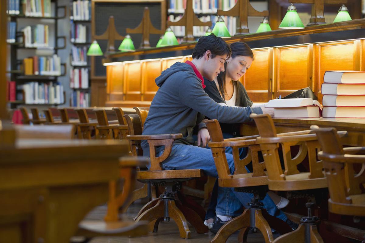 Students studying in a library