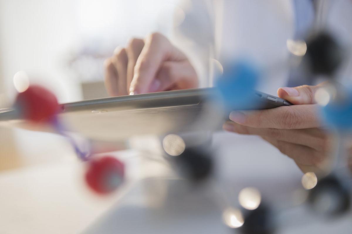 Physician using a tablet computer