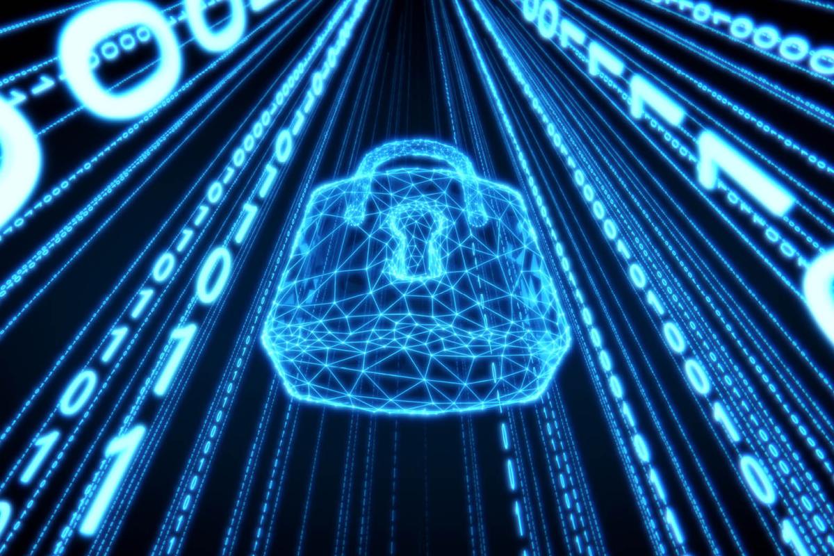 Illustrated lock made of computer code