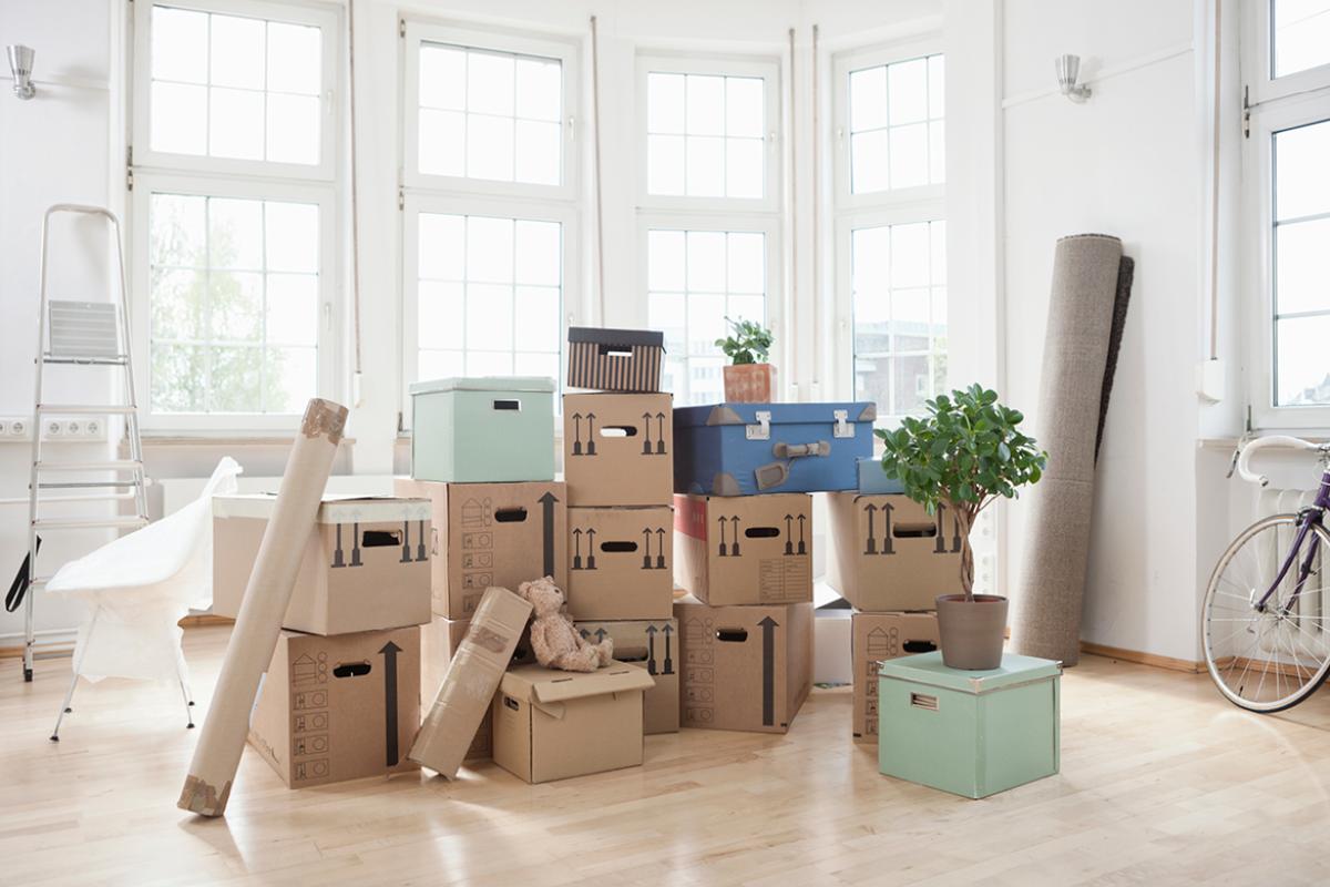 Stacks of moving boxes