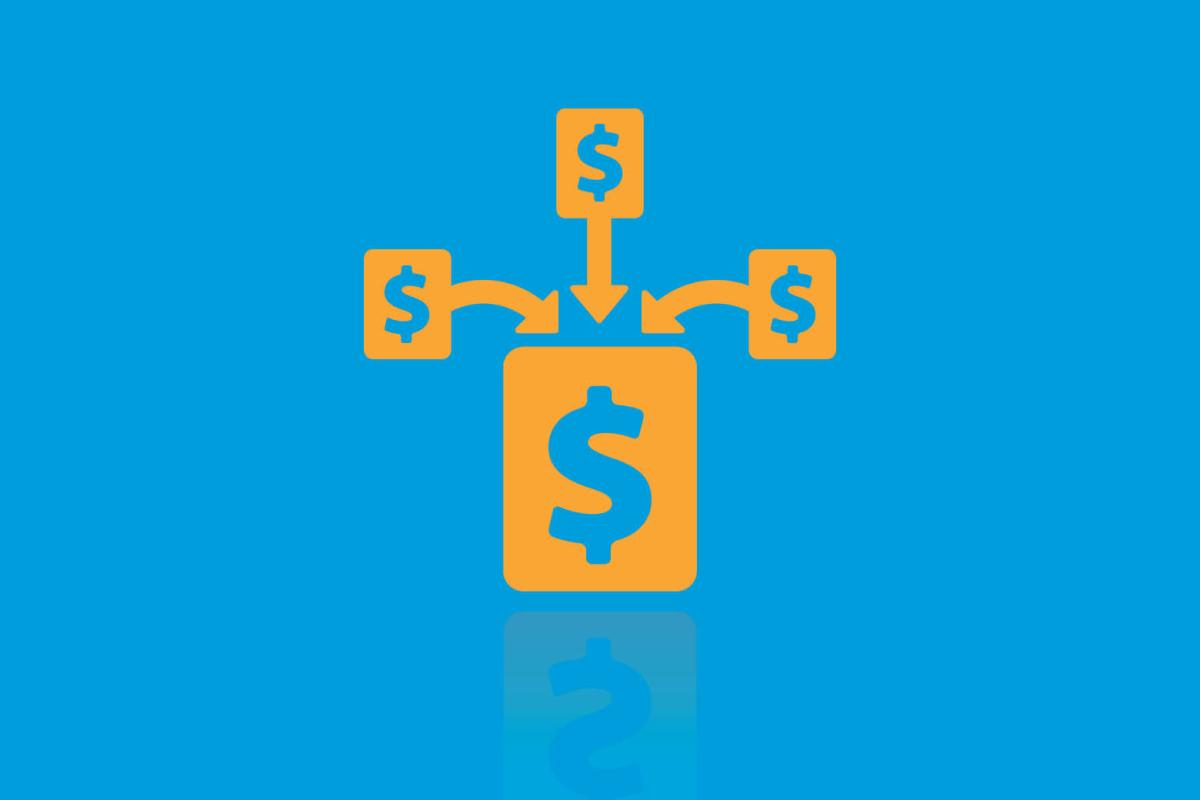 Multiple dollar signs merging into bigger dollar sign