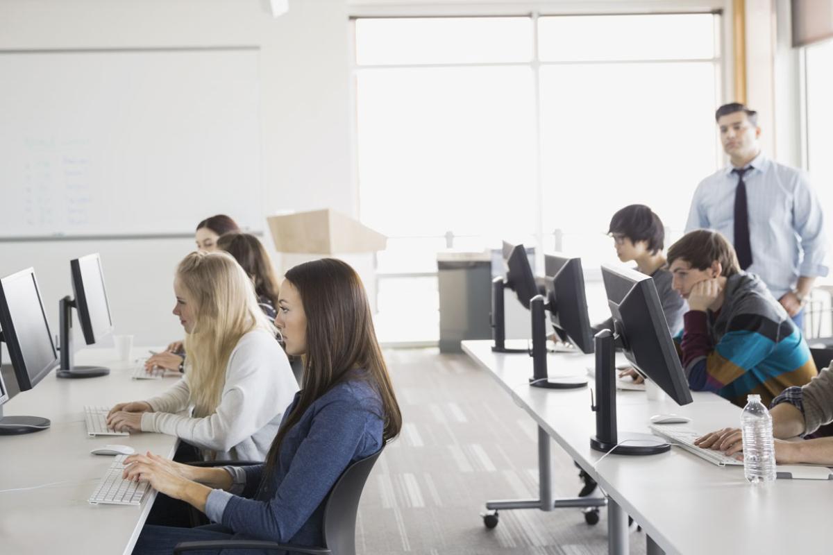 Students using computers in a classroom