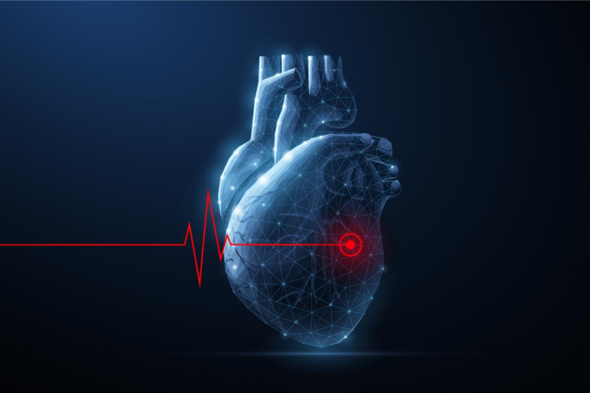 A representation of a heart behind the red line of a heart monitor