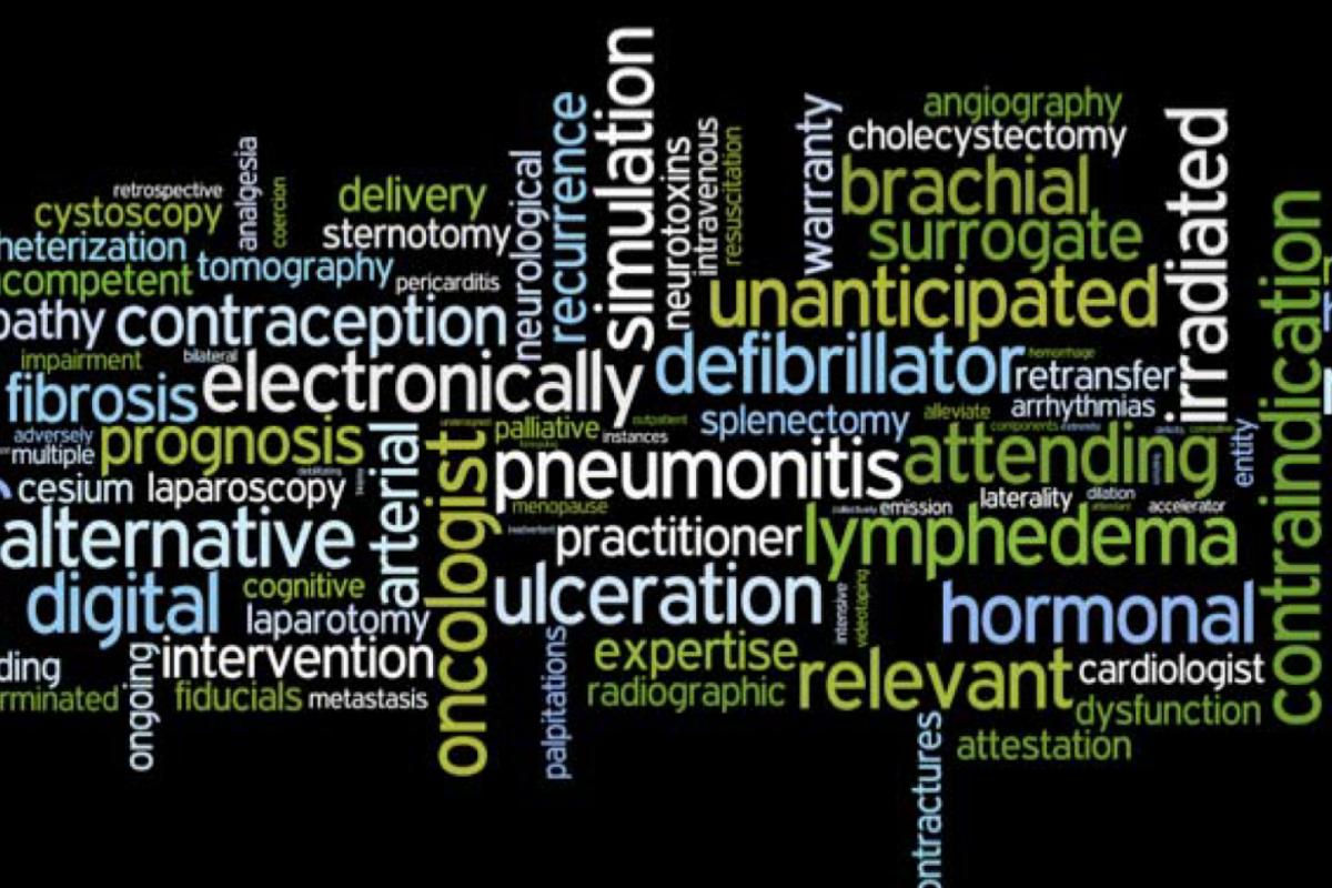 Multicolored words facing different directions