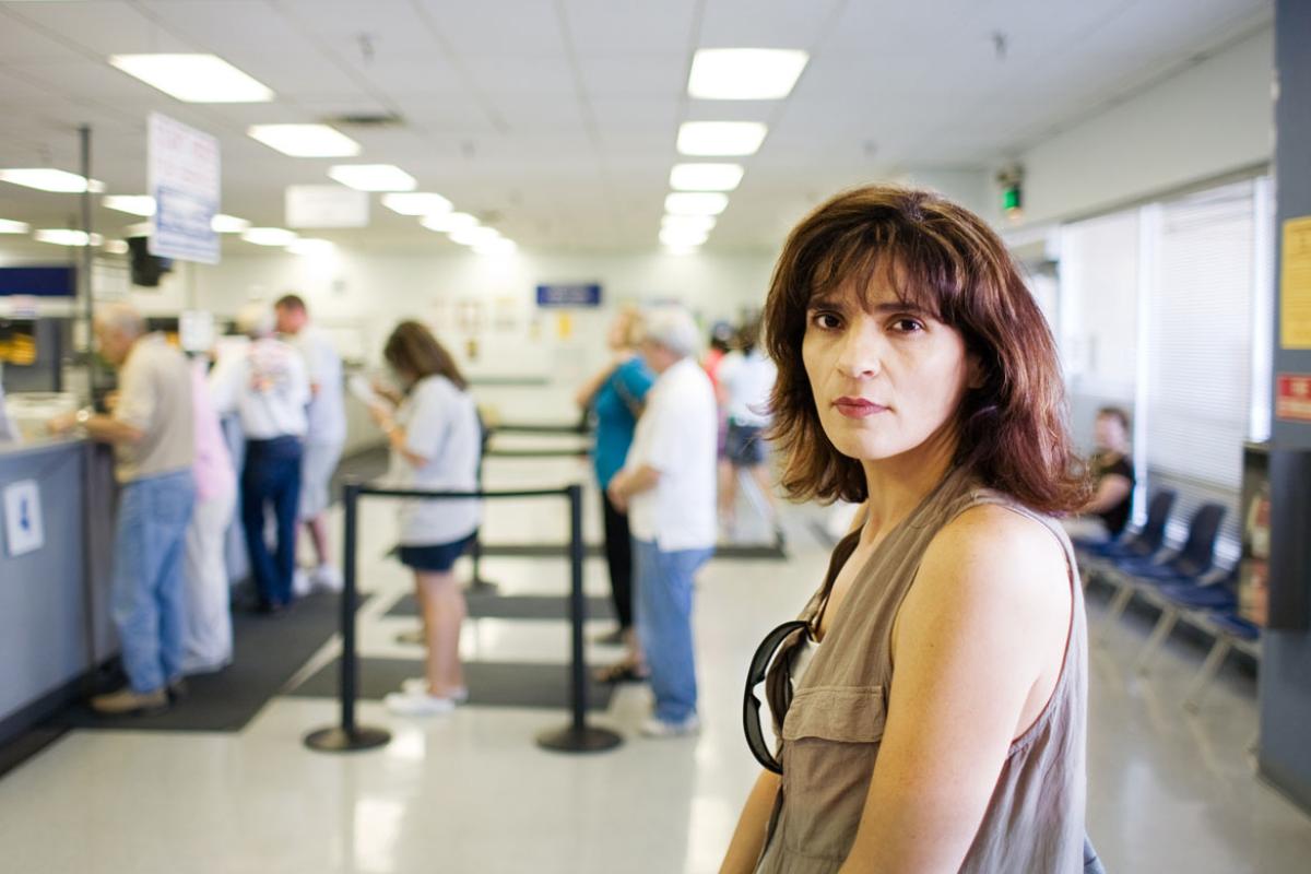 People in line at a government facility