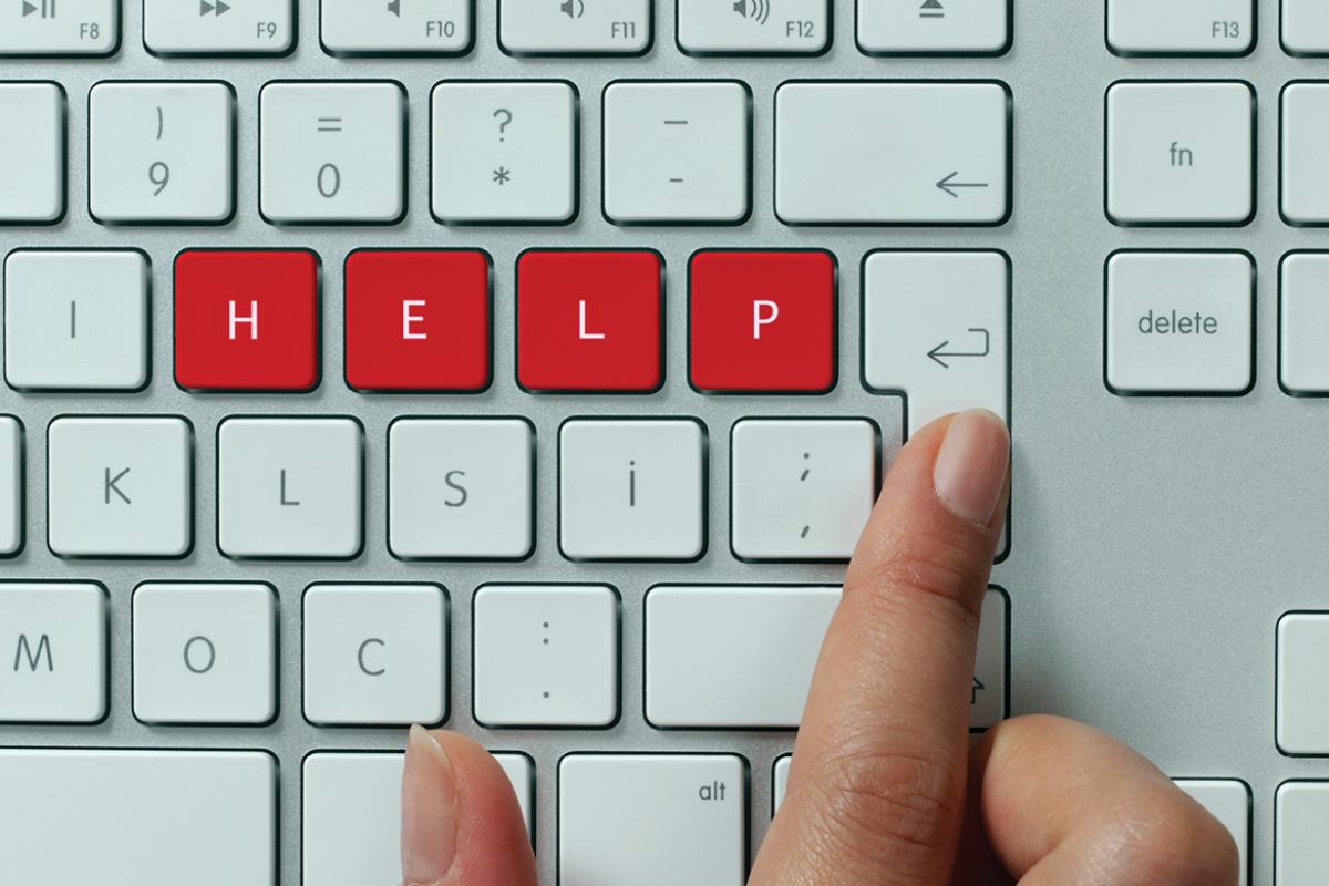Keyboard with the words help
