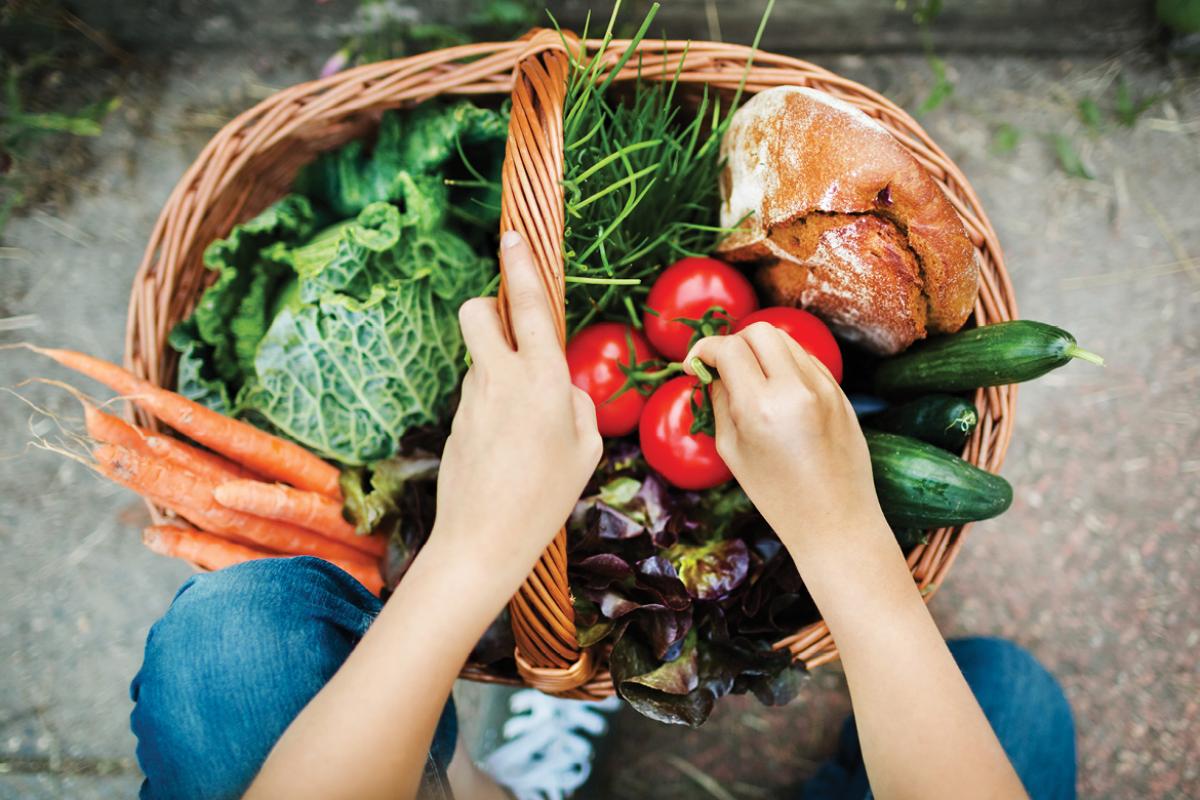 Basket full of fruits and vegetables