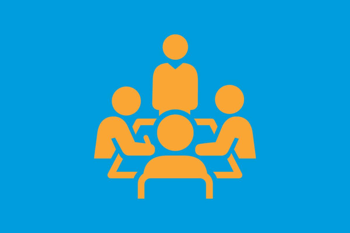 Graphic of people icons around a table