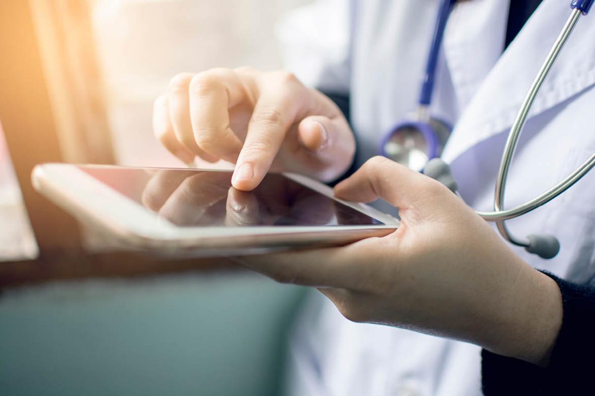 Physician using smartphone