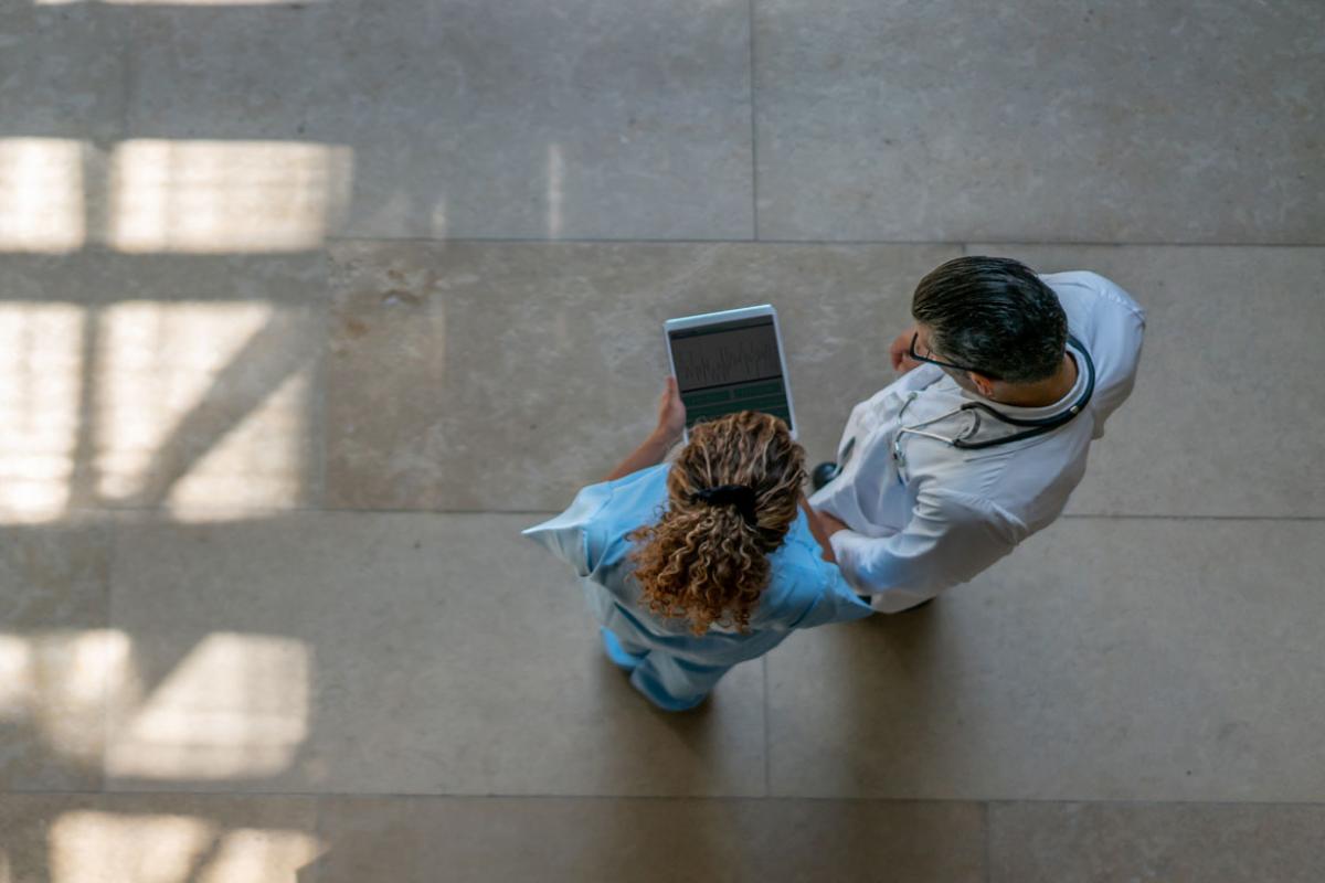 Overhead shot of two physicians
