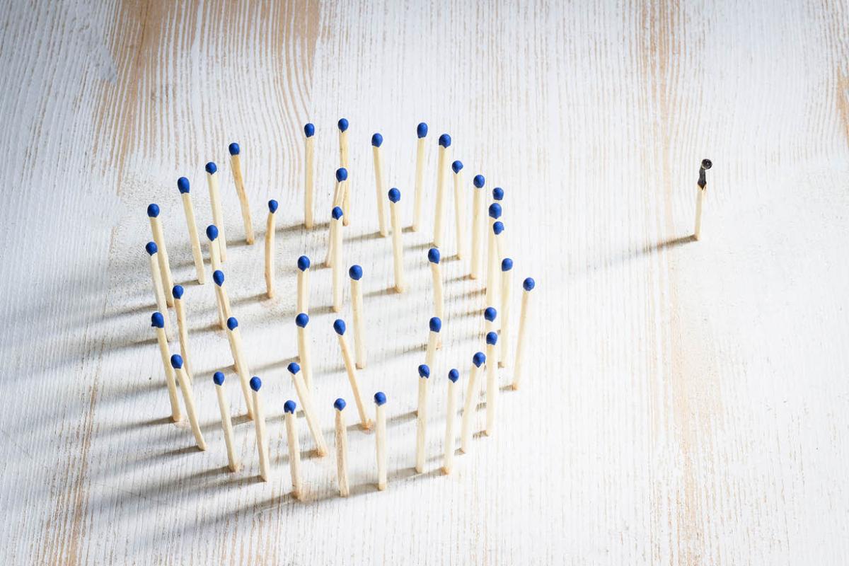 Cluster of matches with one burned out