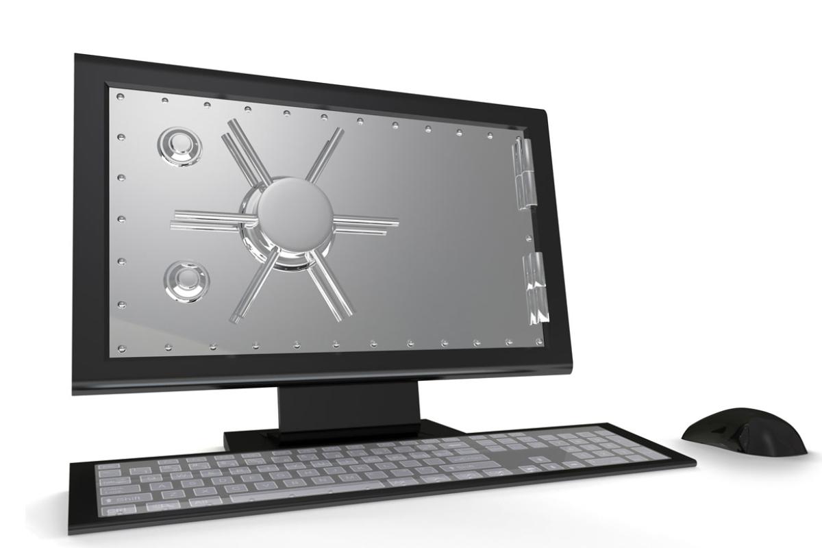 Computer screen superimposed with a safe