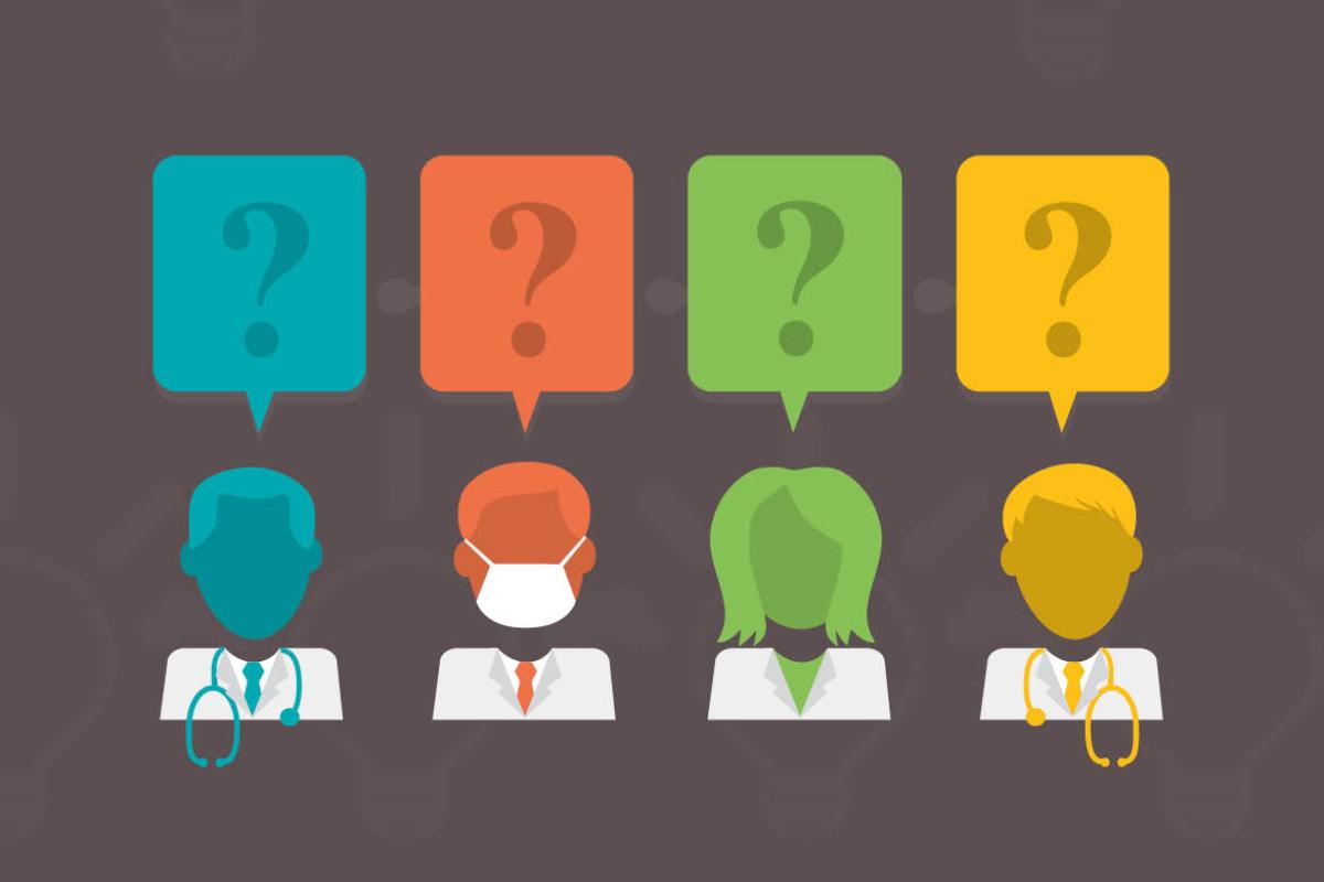 Illustration of figures with question marks above each head