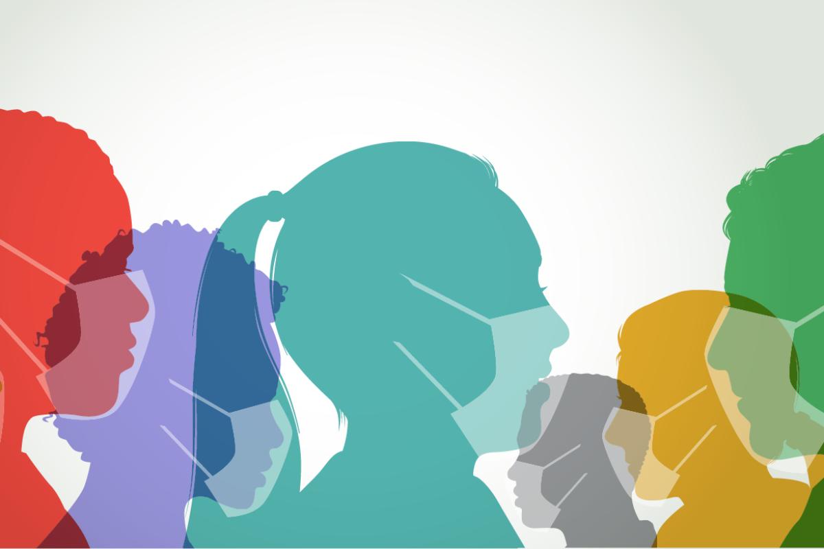 Graphic of figures wearing face masks