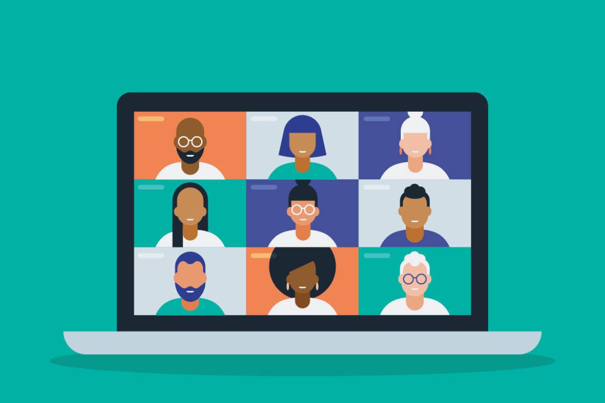 Graphic of various meeting participants on a computer screen