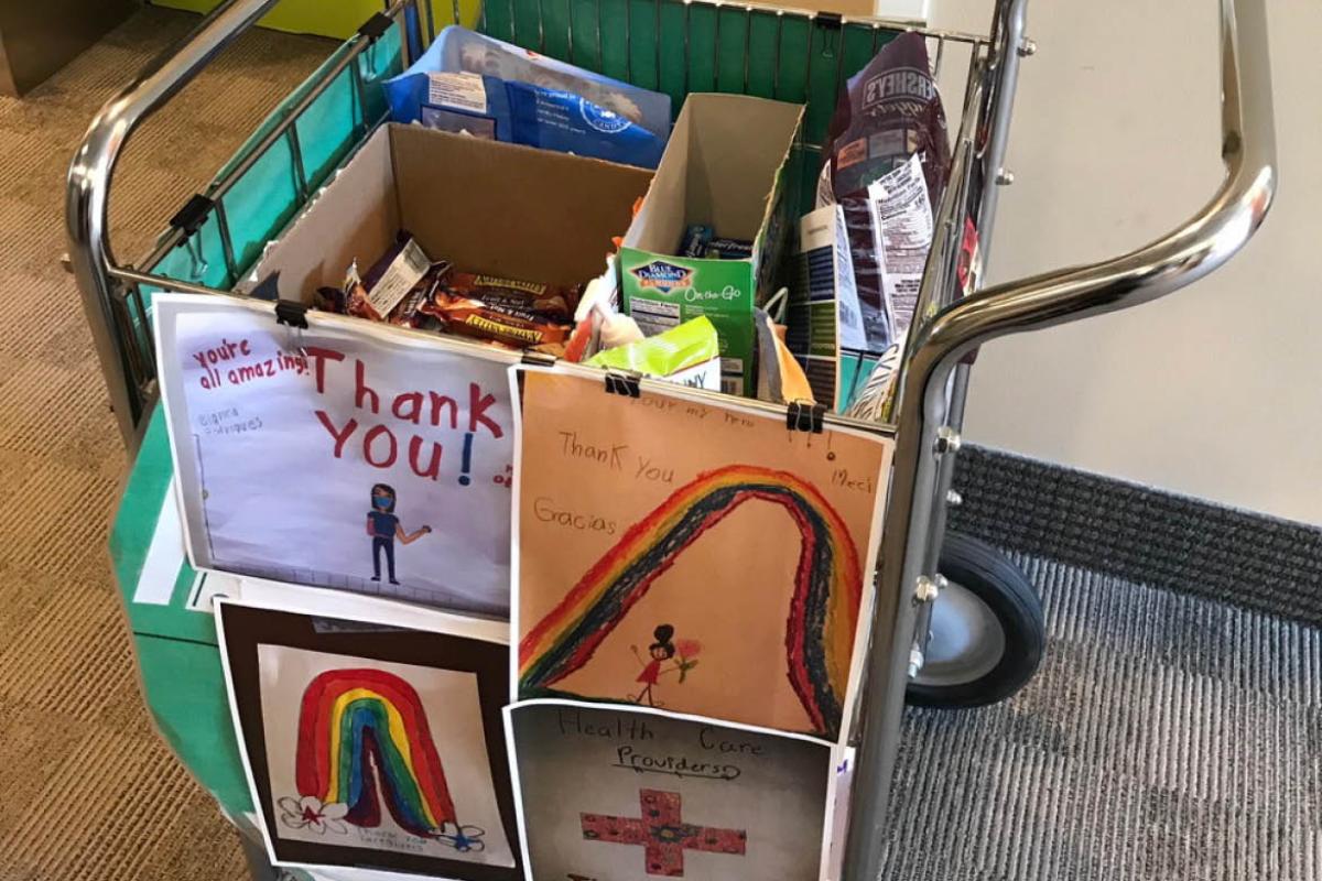 Cart covered with thank you notes