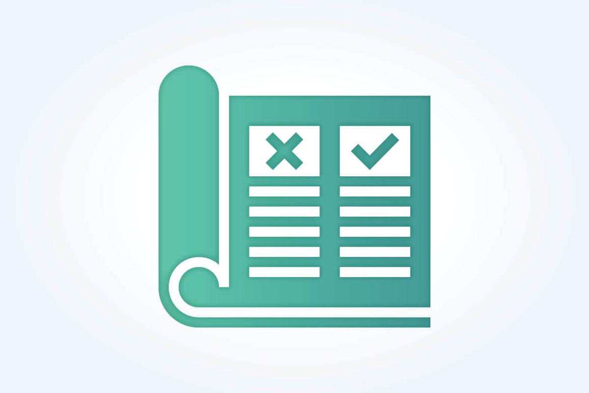 Graphic of a book with a check mark and an x