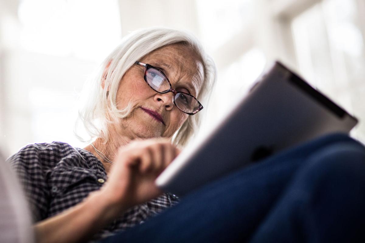 Woman working on tablet