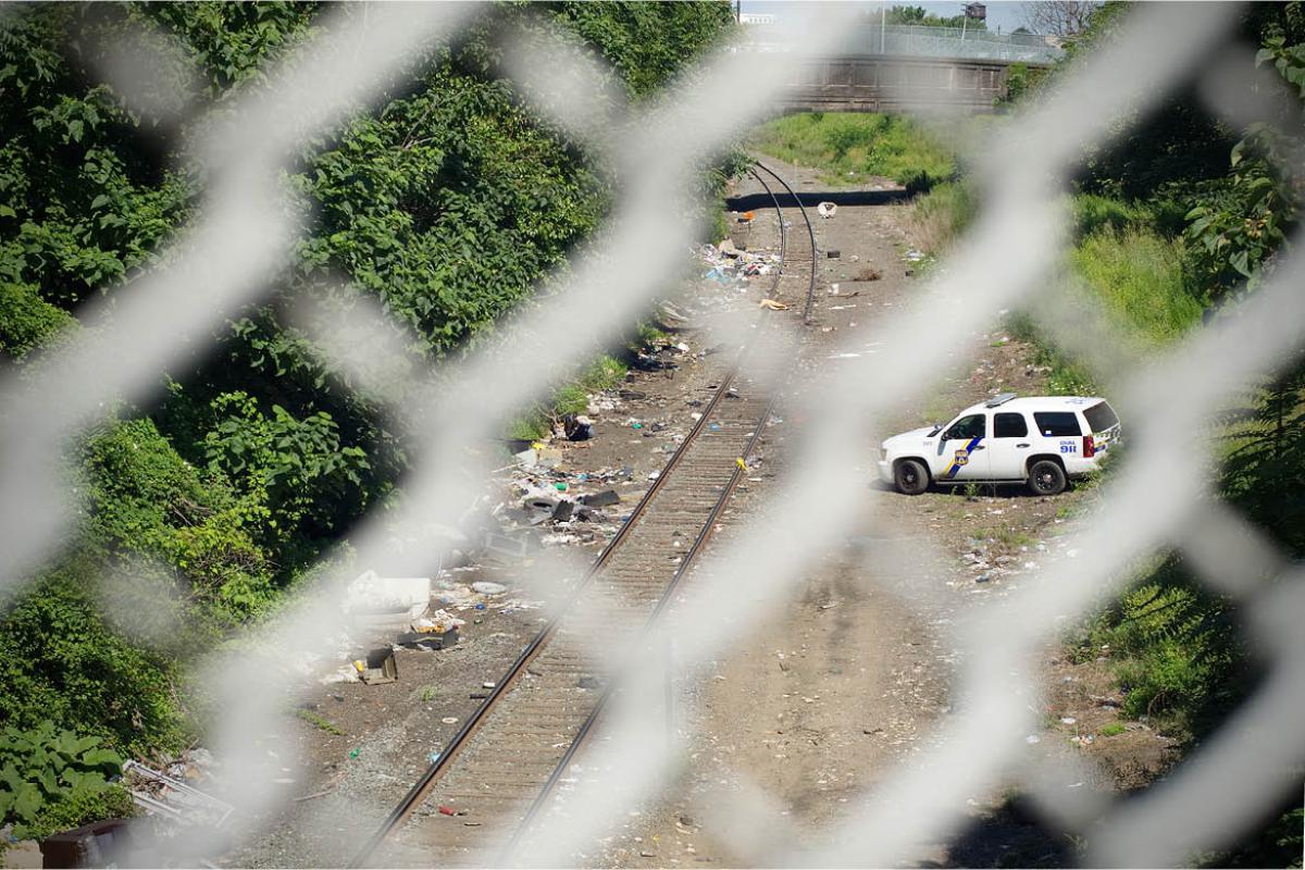Car on empty railroad