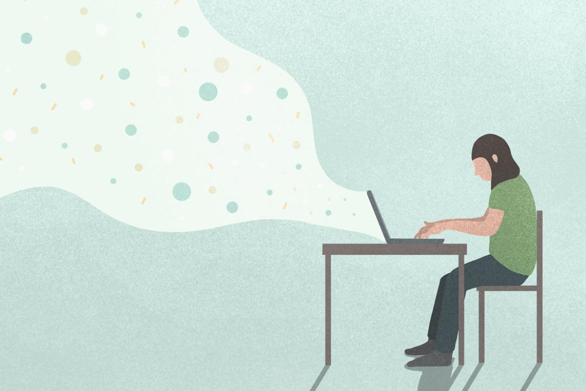Illustration of a person working on a laptop