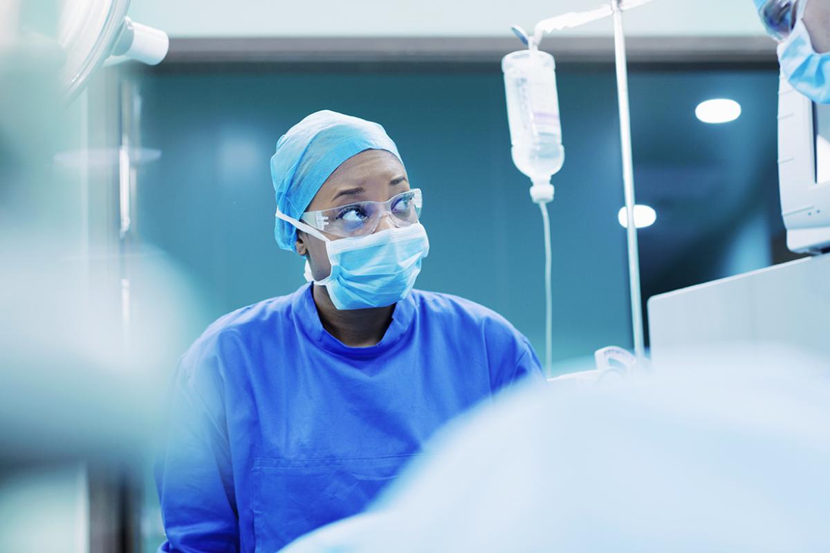 Health care worker wearing face mask
