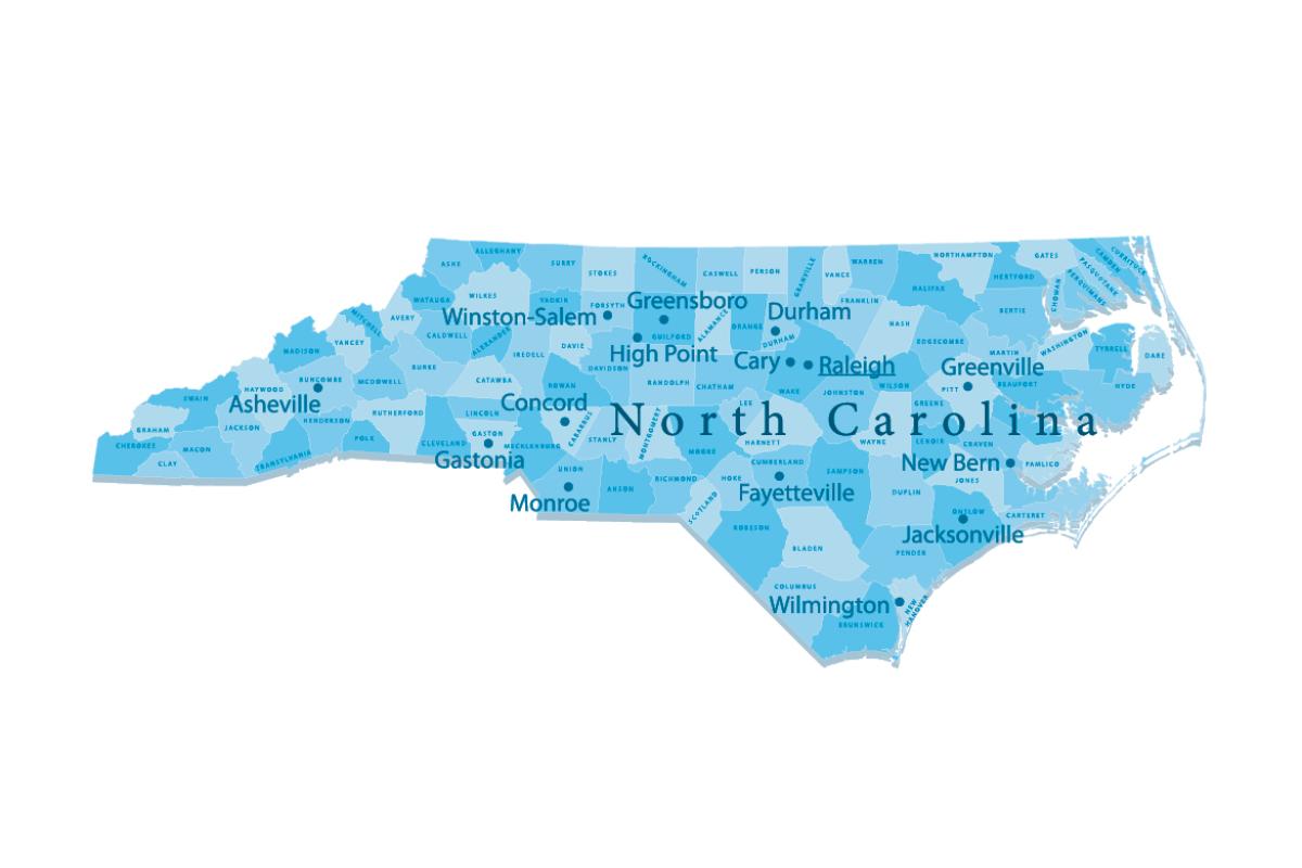 County map of North Carolina