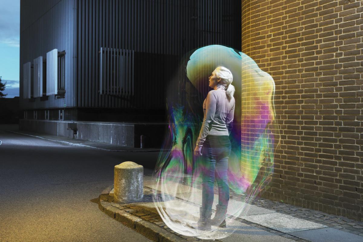 Young woman in a bubble