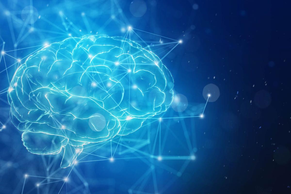 Close-up of AI brain and network