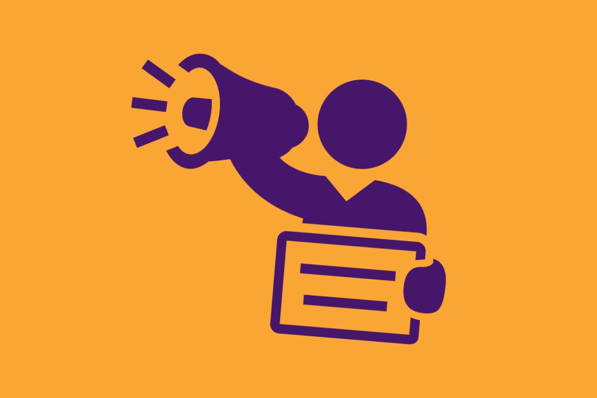 Figure speaking into a megaphone