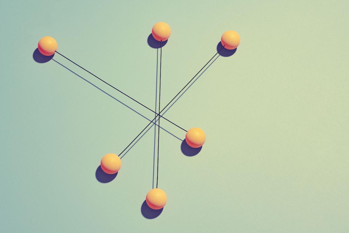 Group of rods with yellow spheres attached to each side
