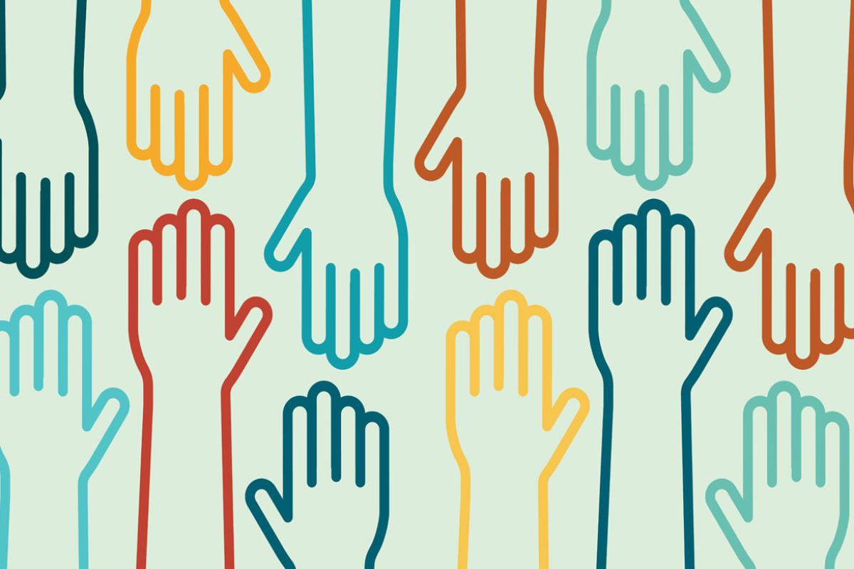 Drawing of hands reaching out and connecting to each other