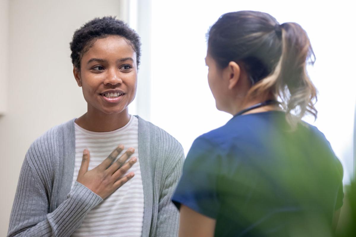 Two people in discussion