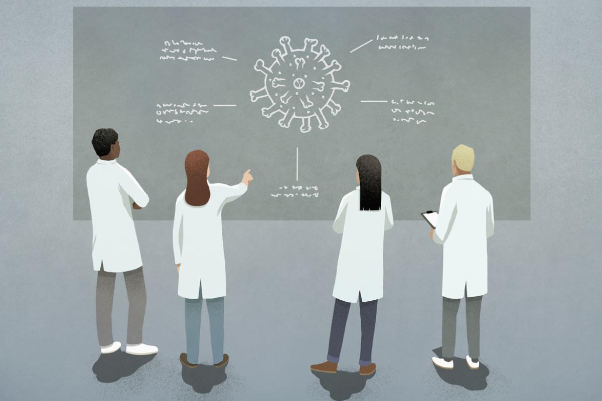Scientists discussing COVID-19