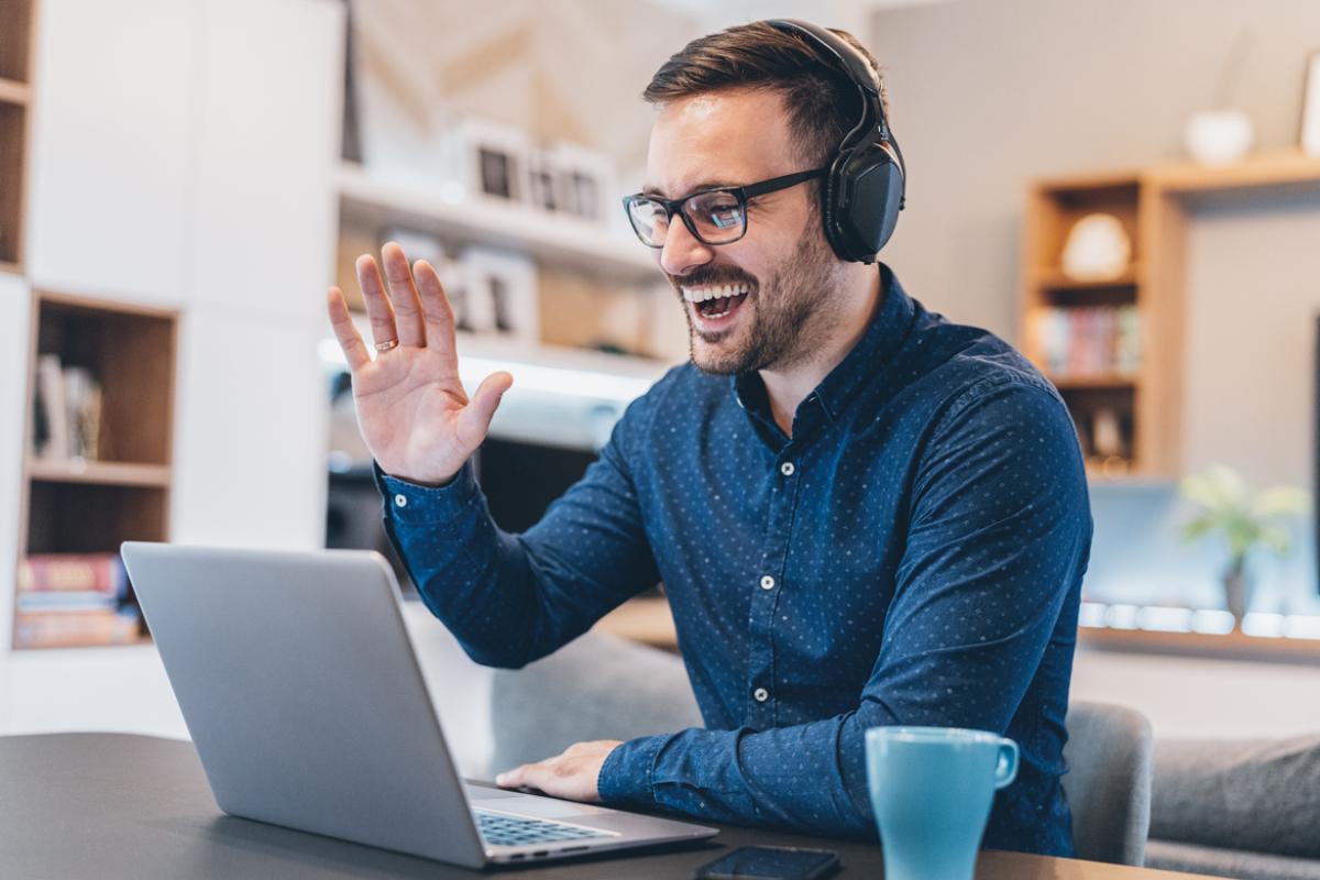 Person having a virtual meeting