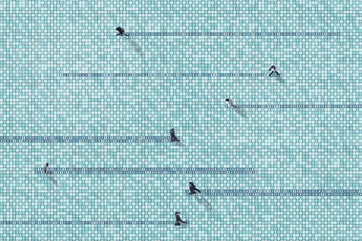 Aerial view of people walking