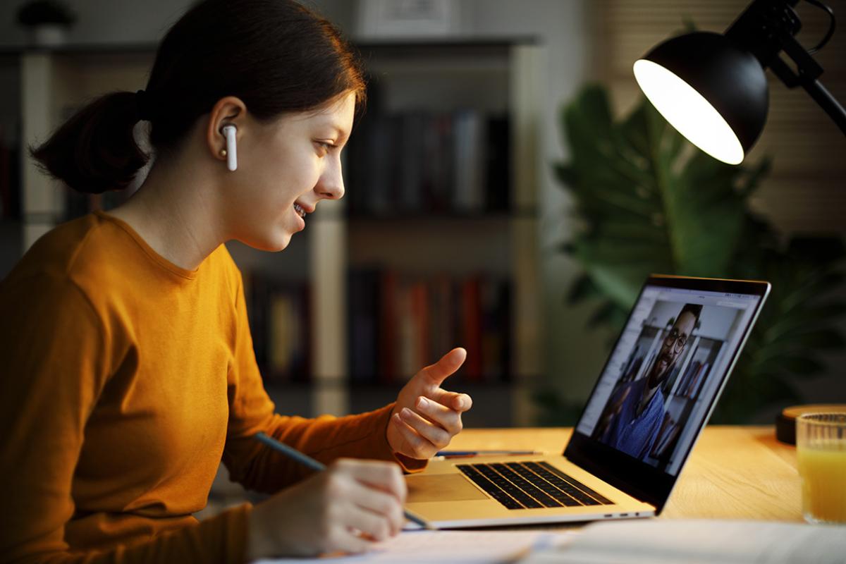Person having a virtual meeting