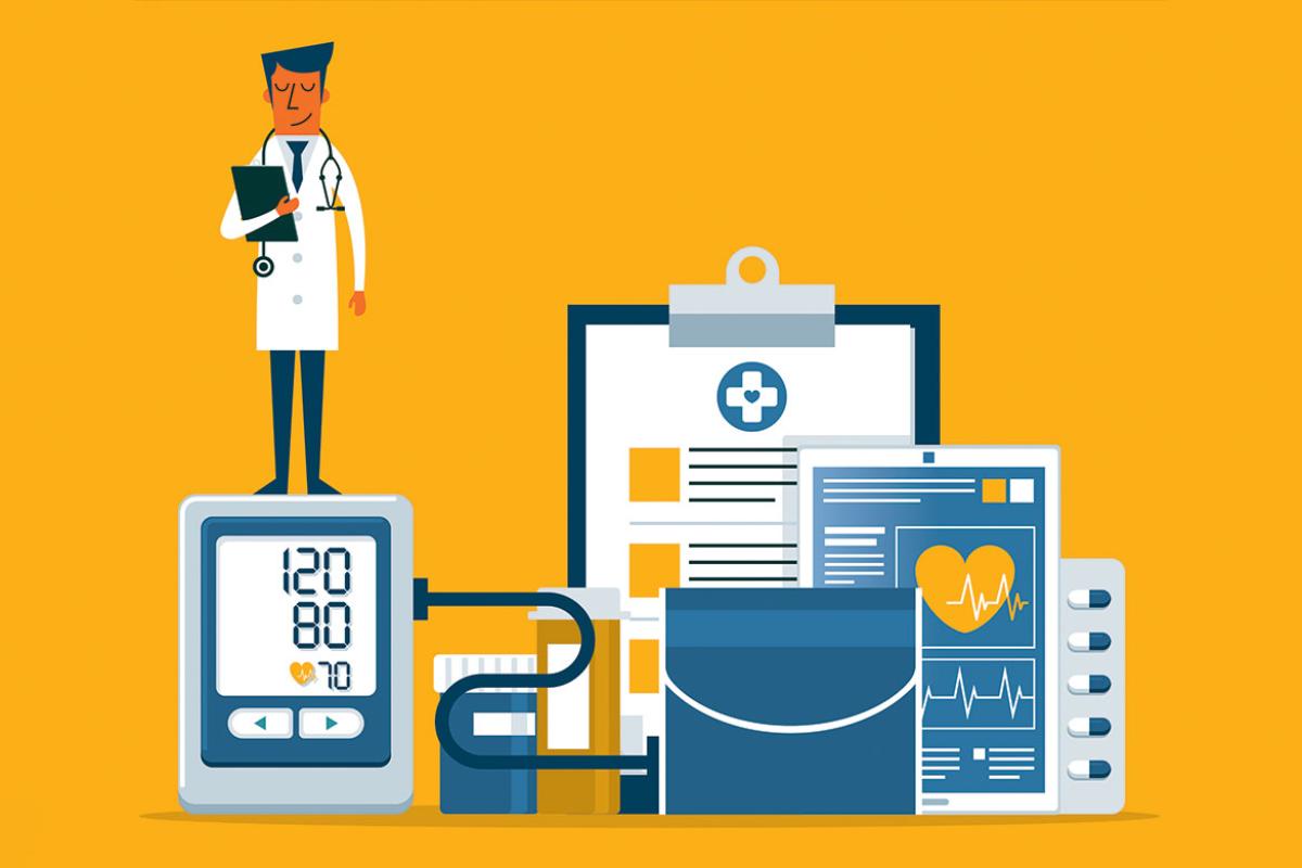Illustration of physician checking blood pressure
